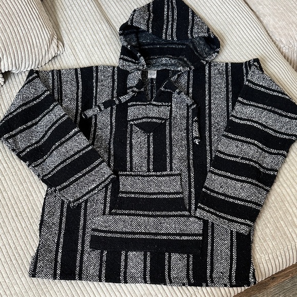 Other - Black and Gray Striped Rasta Baja Hoodie